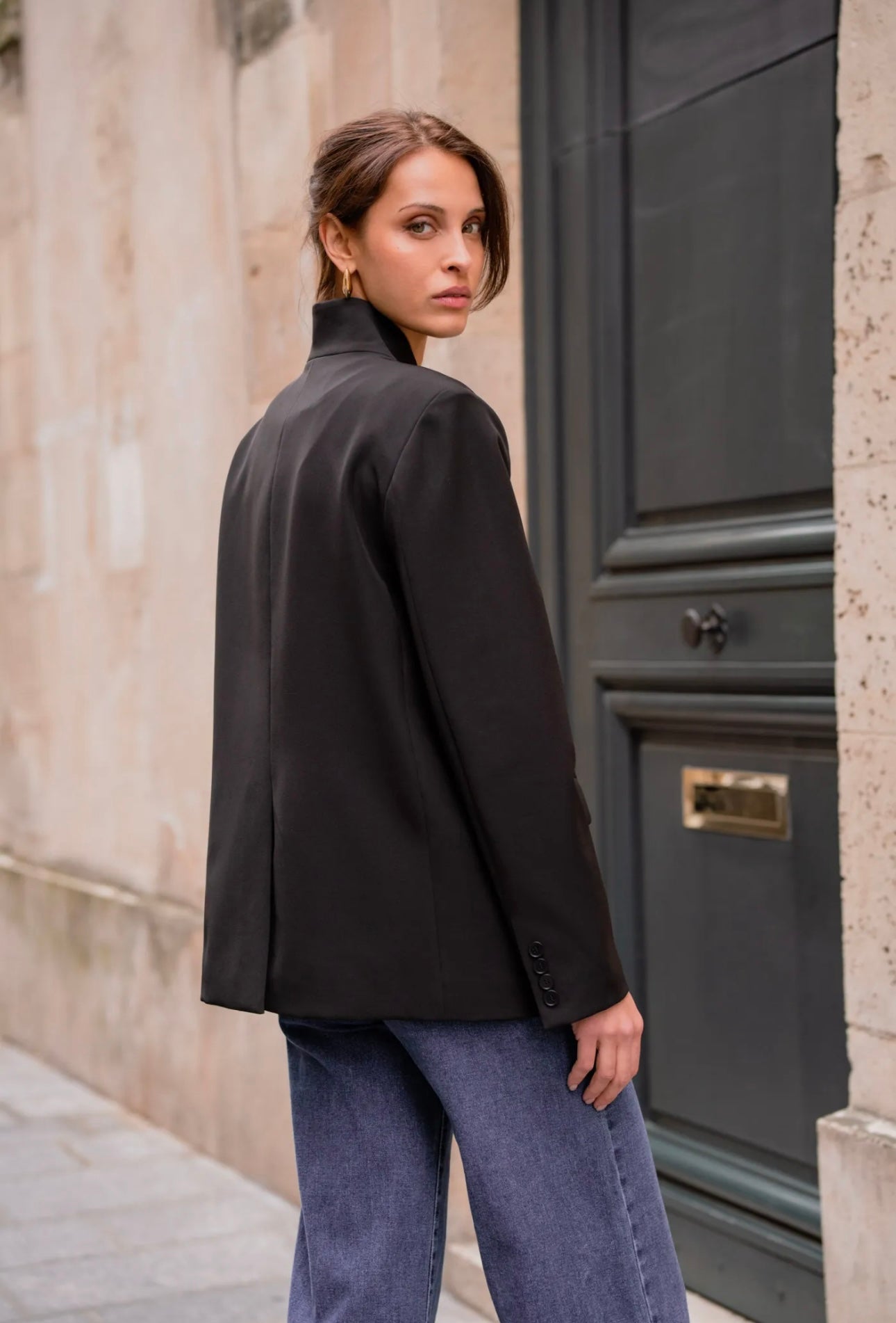 High Neck Blazer in Black