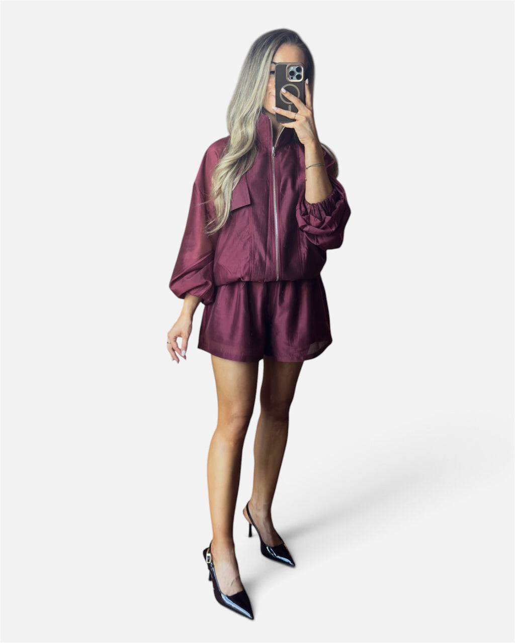 Sheer Bomber Jacket in Bordeaux