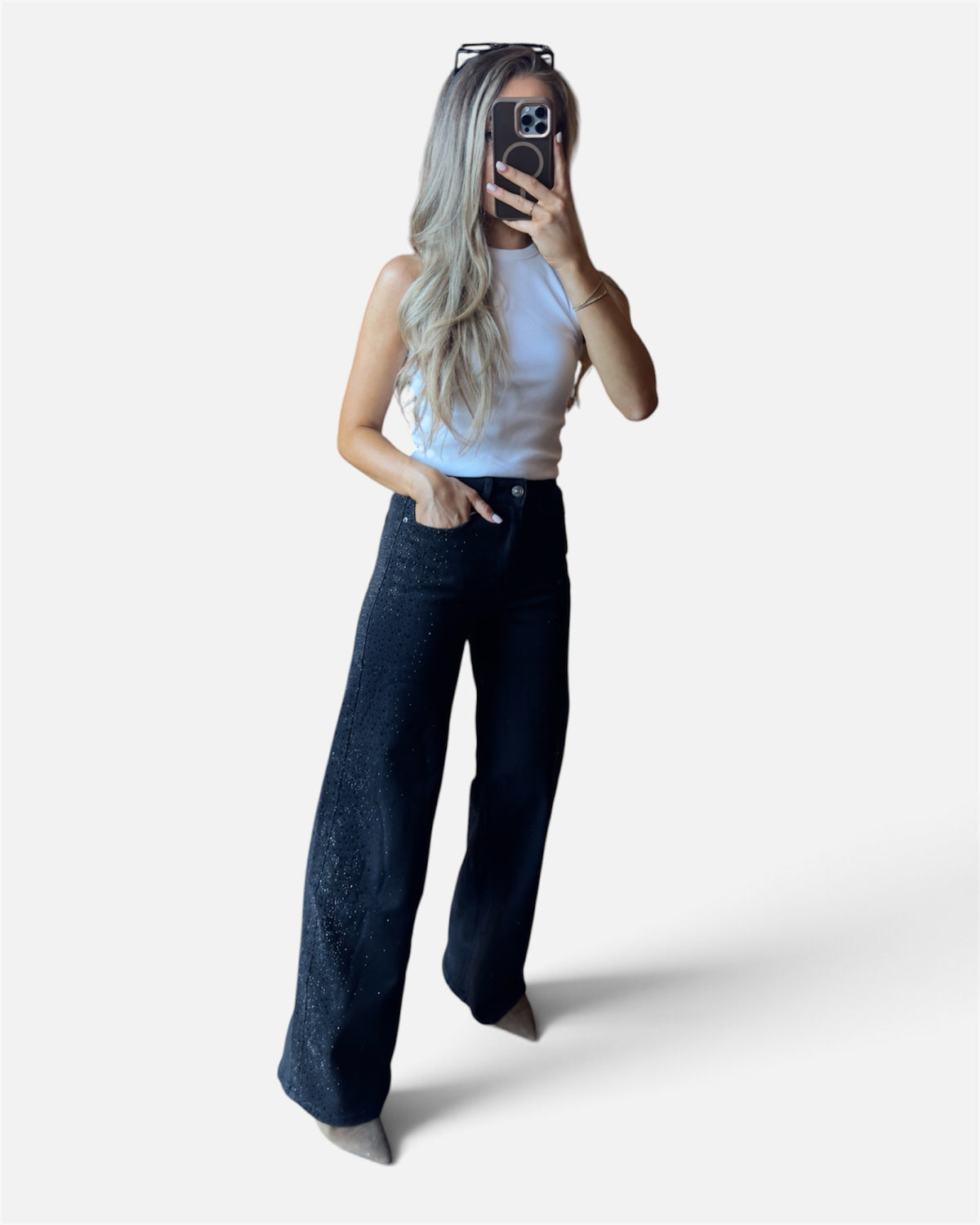 Penny Studded Wide Leg Jeans in Black