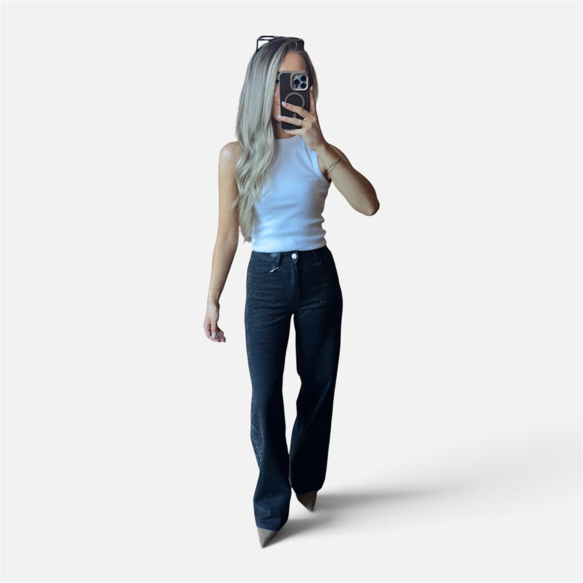 Penny Studded Wide Leg Jeans in Black