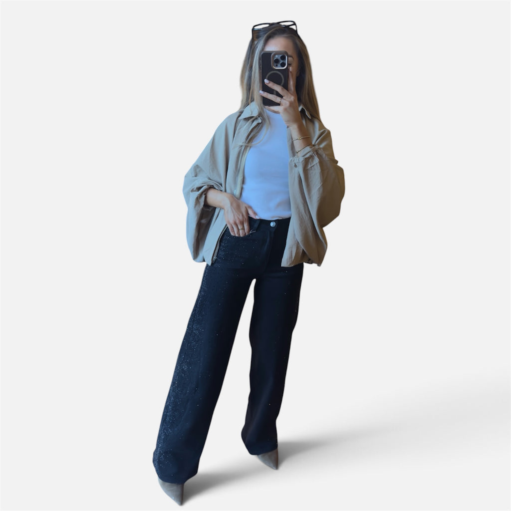Freya Batwing Sleeve Bomber Jacket in Beige