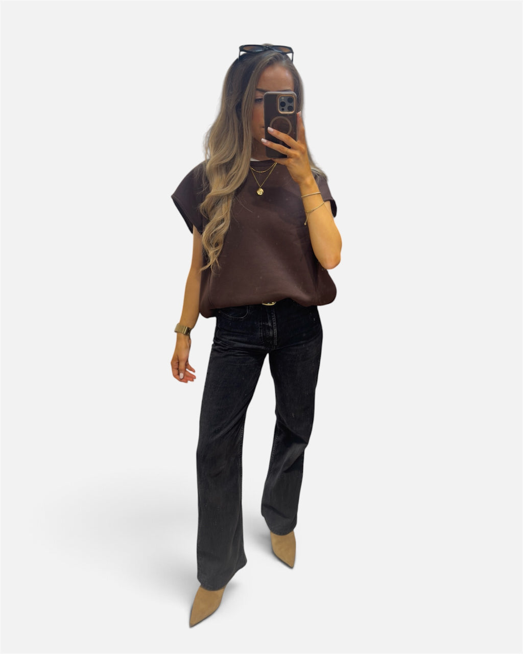 Oversized Sleeveless Jumper in Brown