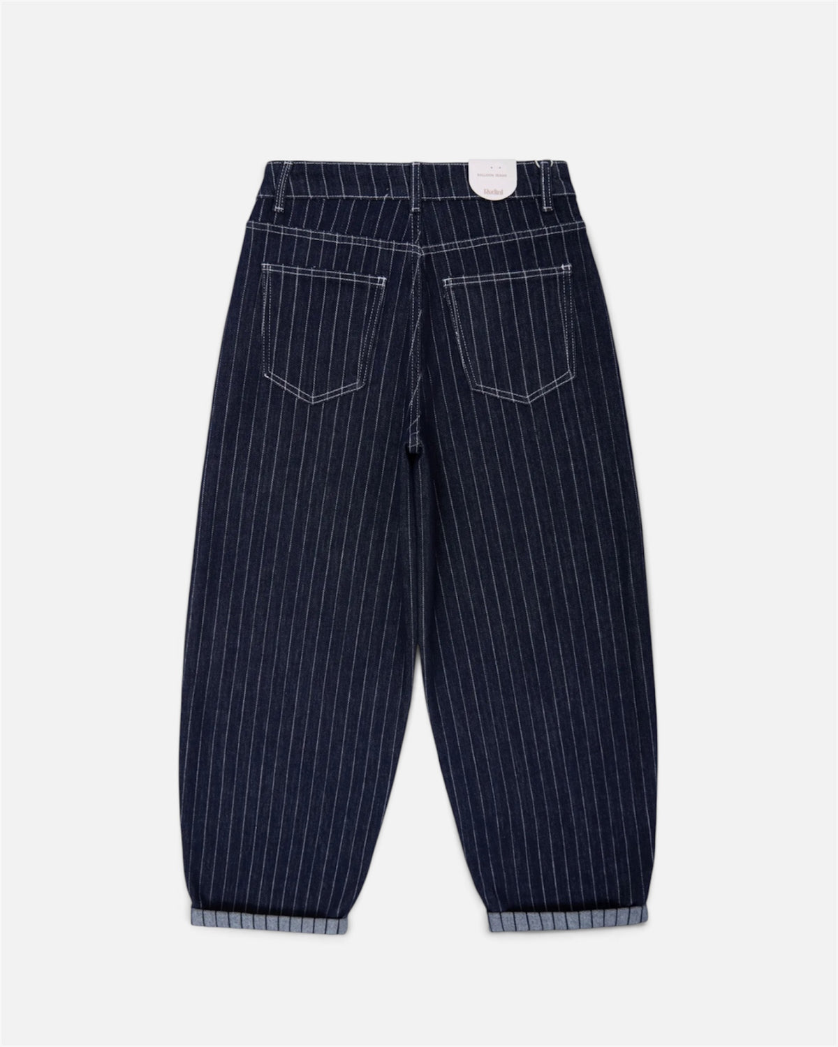 Ruby Pinstripe Barrel Leg Jean in Dark Denim