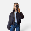 Sue Crocodile-Effect Bomber Jacket in Brown & Blue