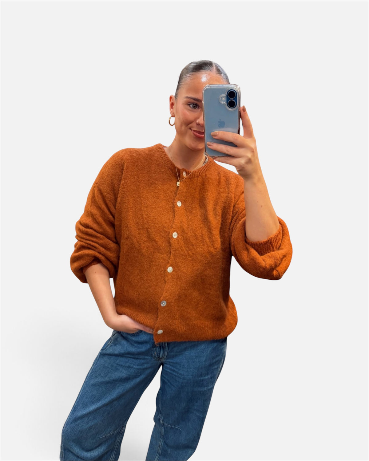 Wool Knit Cardigan in Terracotta