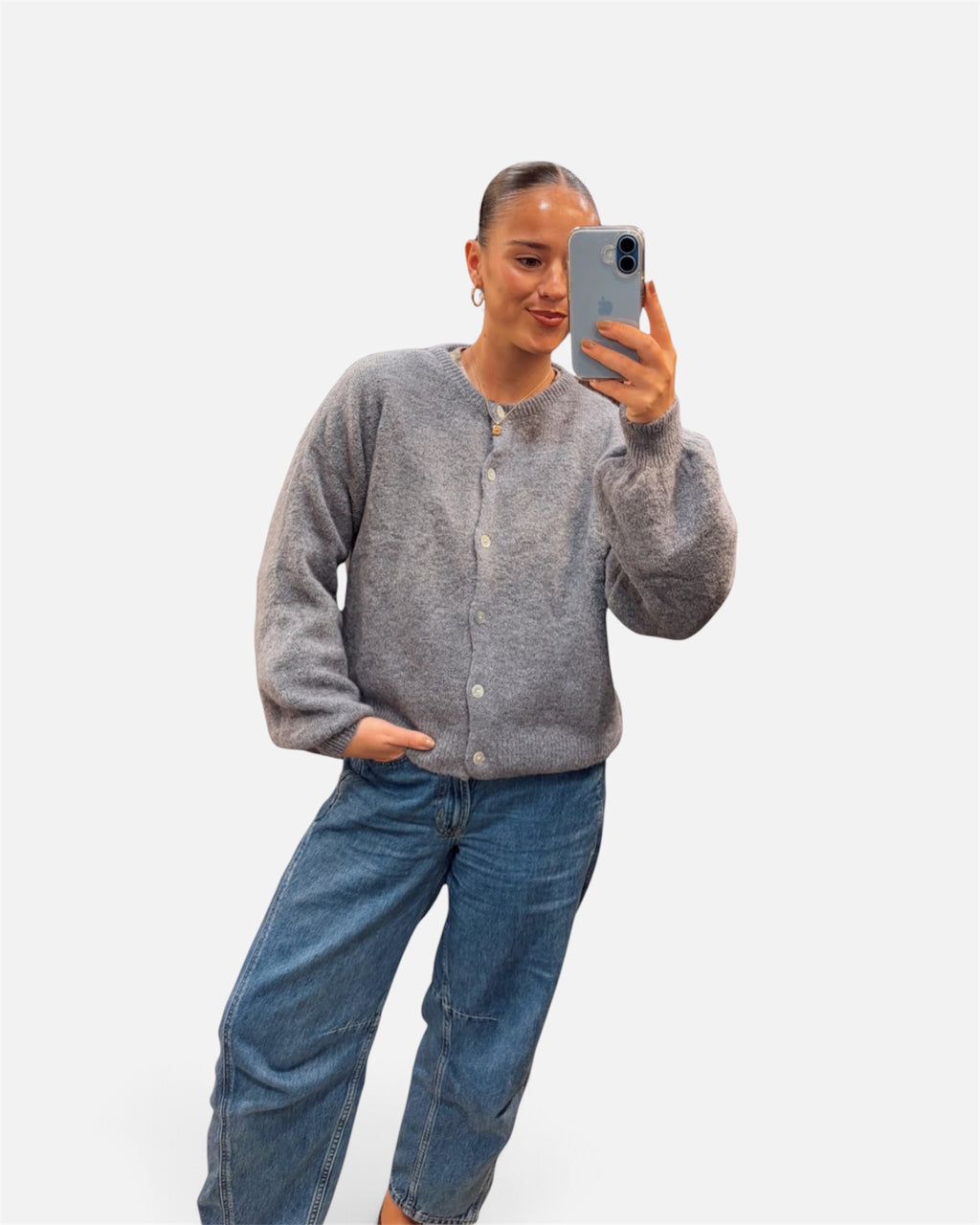 Wool Knit Cardigan in Dark Grey
