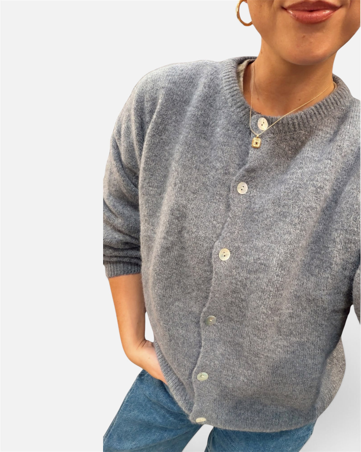 Wool Knit Cardigan in Dark Grey