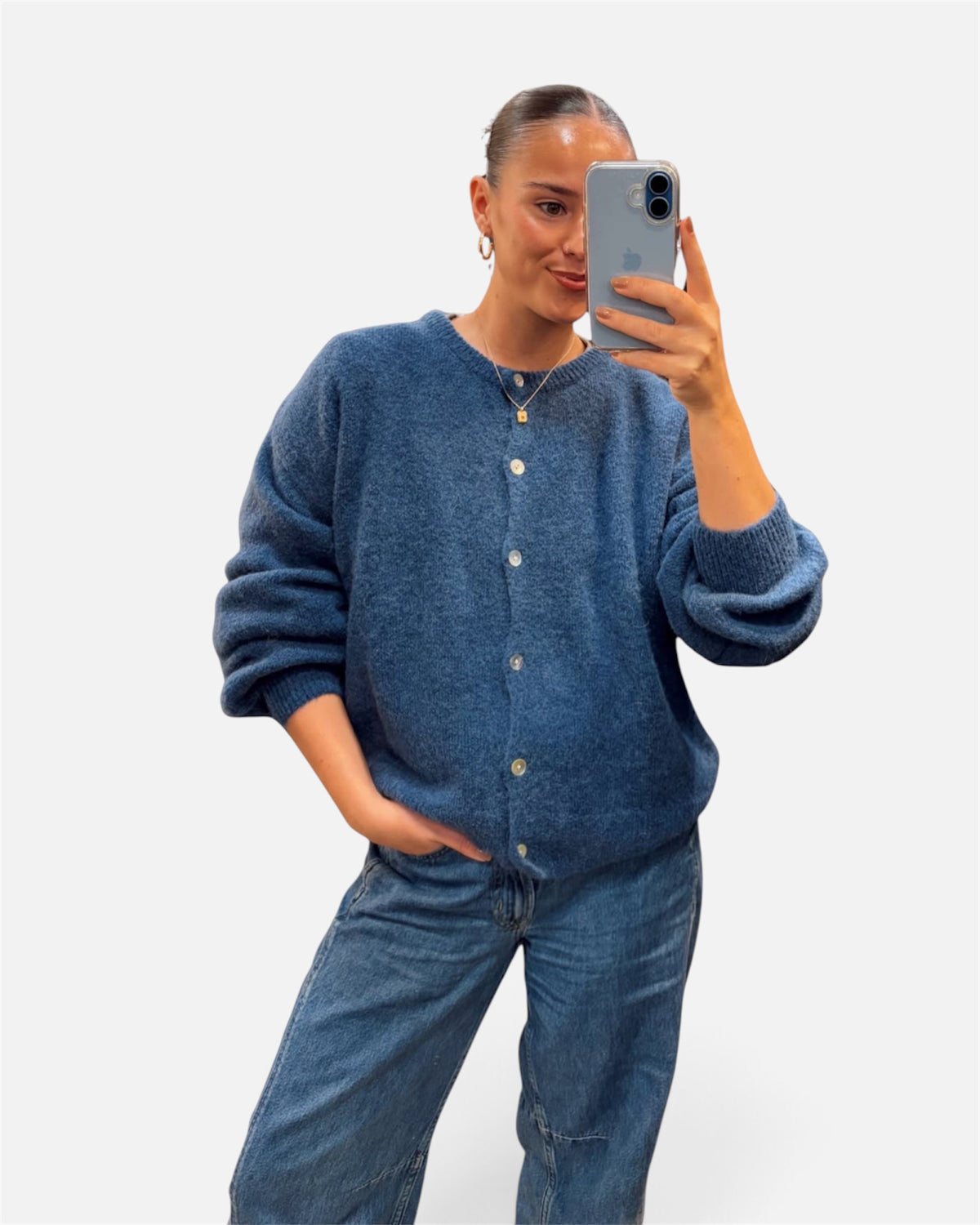 Wool Knit Cardigan in Petrol Blue