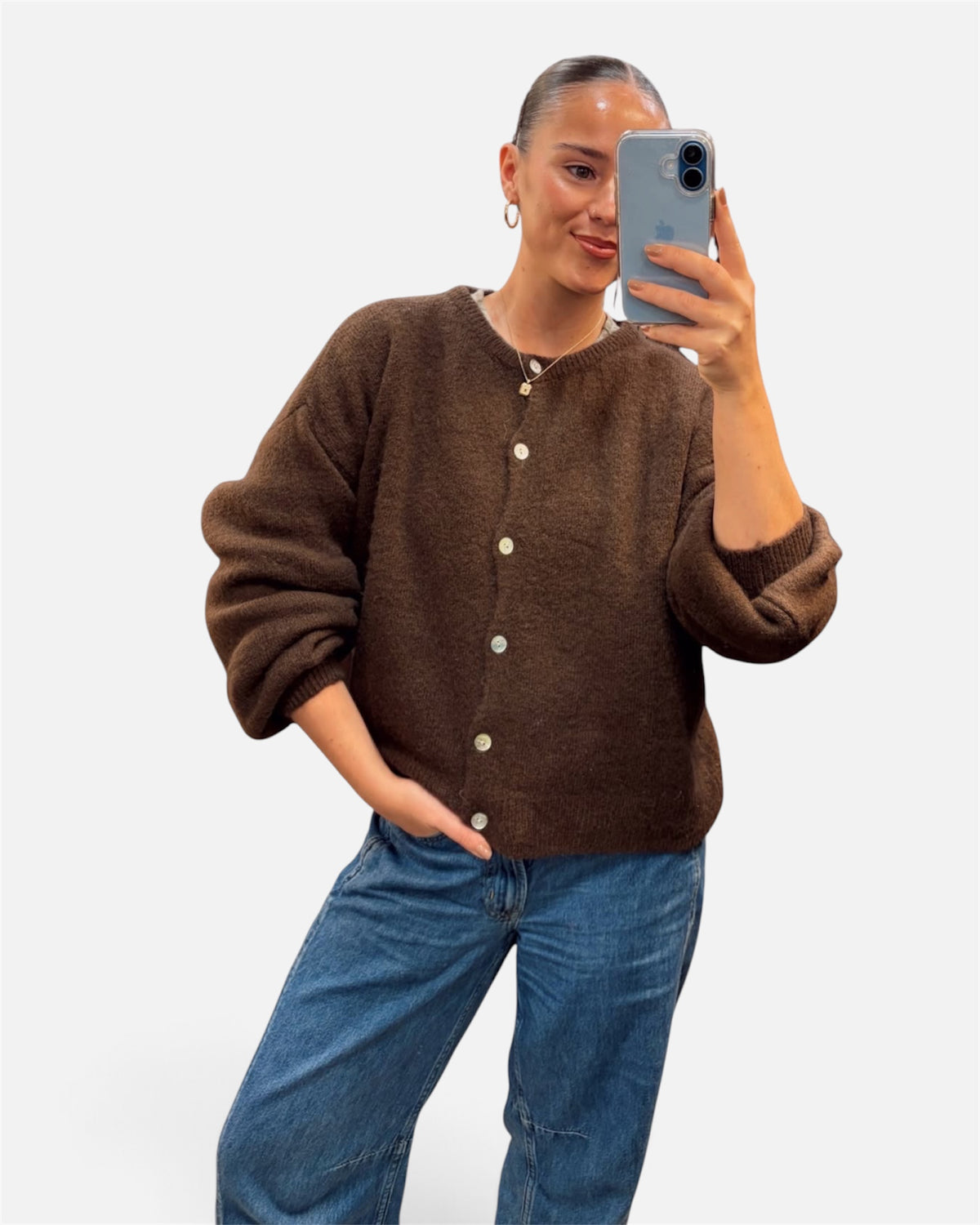 Wool Knit Cardigan in Chocolate Brown