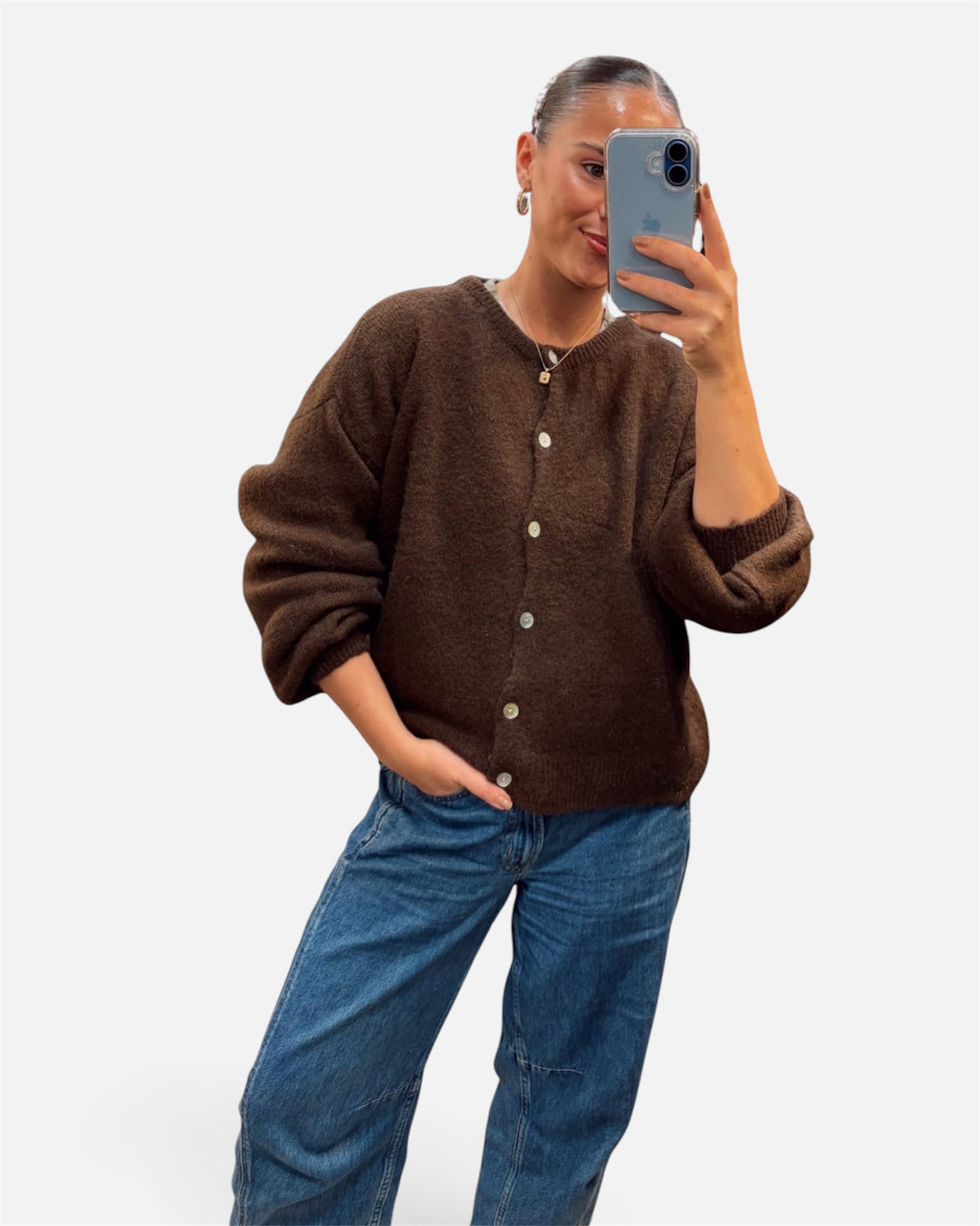 Wool Knit Cardigan in Chocolate Brown