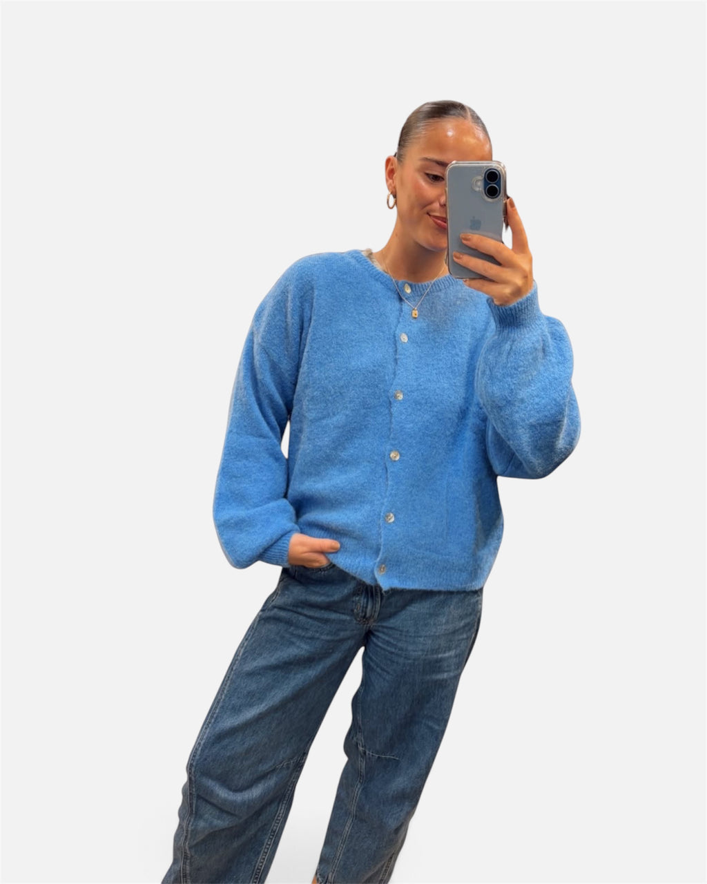 Wool Knit Cardigan in Light Blue