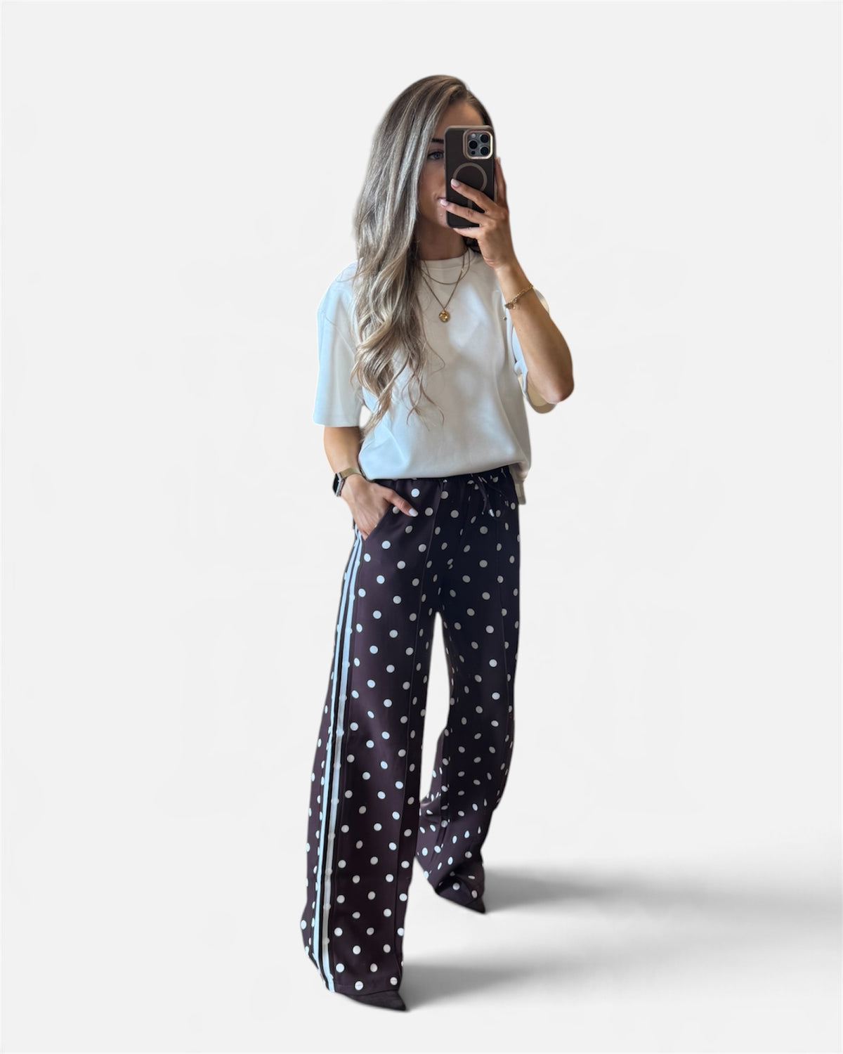 Fawn Track Pants in Brown Polka Dott