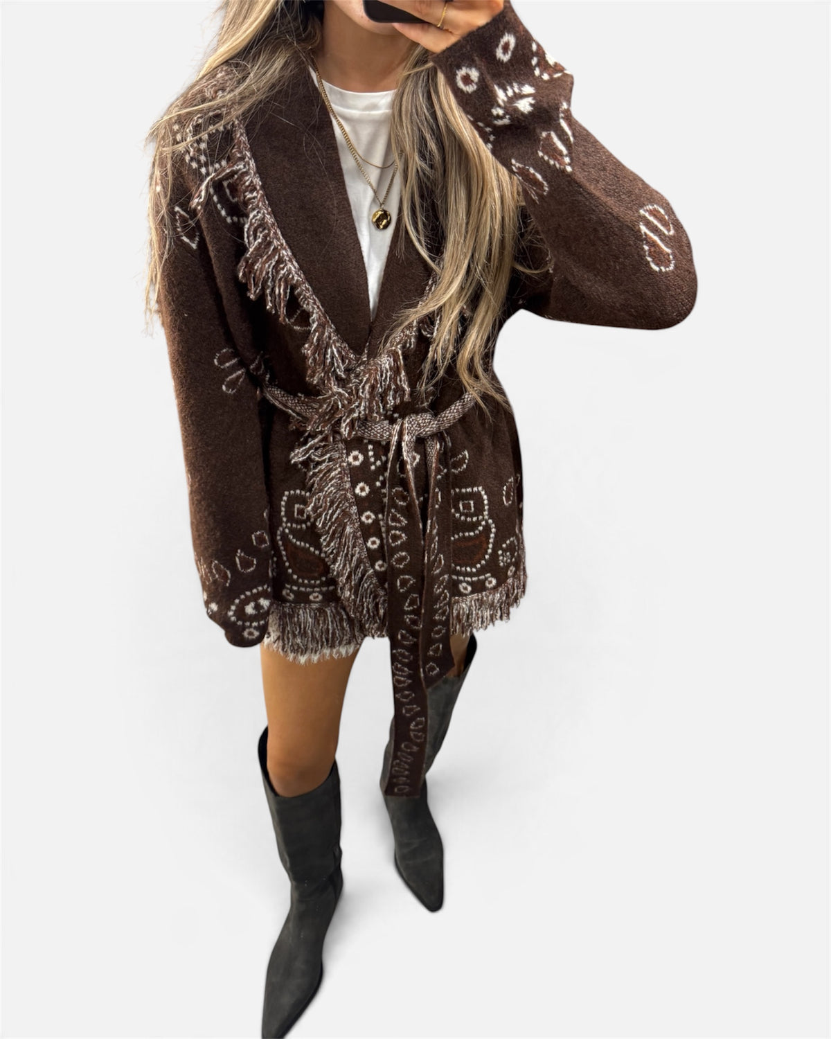 Jasper Paisley Print Cardigan in Brown