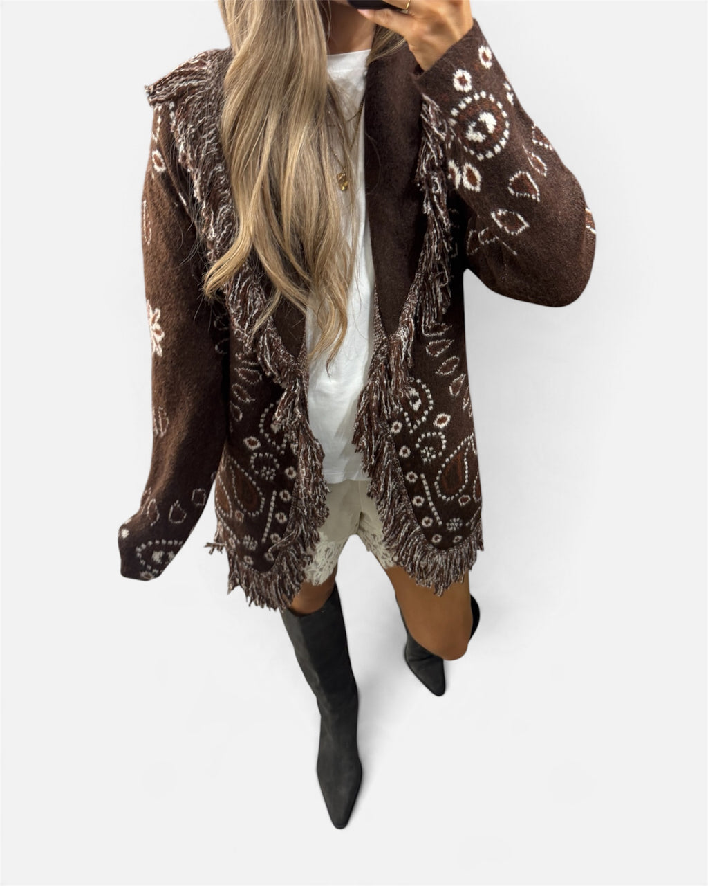 Jasper Paisley Print Cardigan in Brown