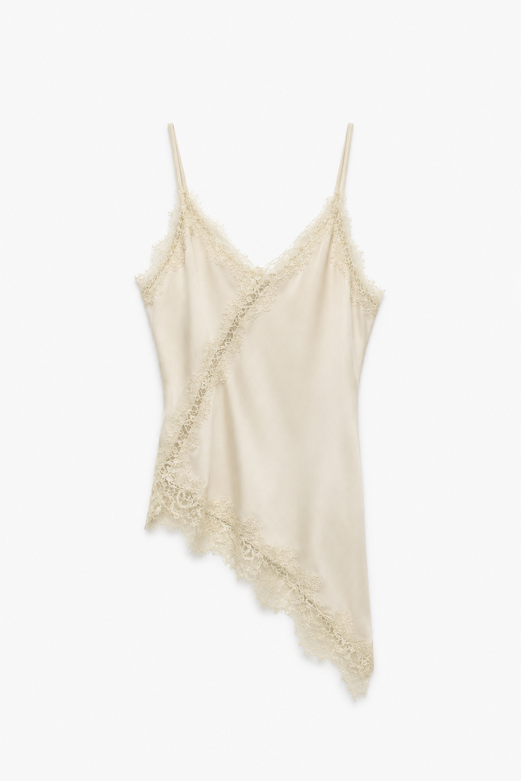 Satin strappy top with lace detail in Ecru