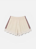 Track shorts with lace in ivory & burgundy