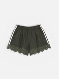 Track shorts with lace in green and beige