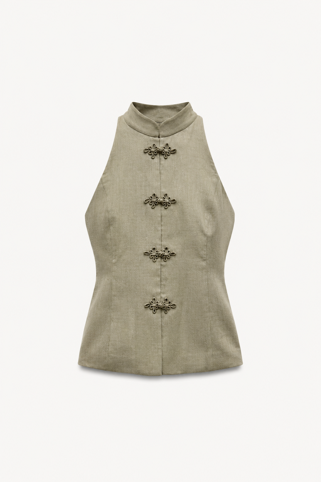 High neck linen top in sage
