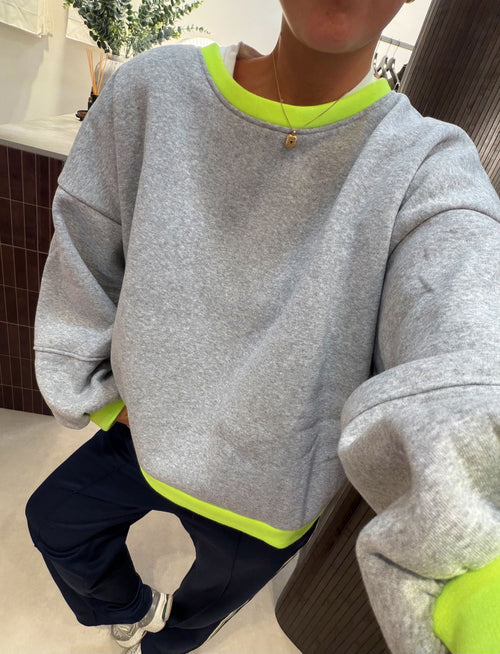 Balloon Sleeve Jumper in Grey & Lime