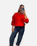 Wool Knit Cardigan in Red
