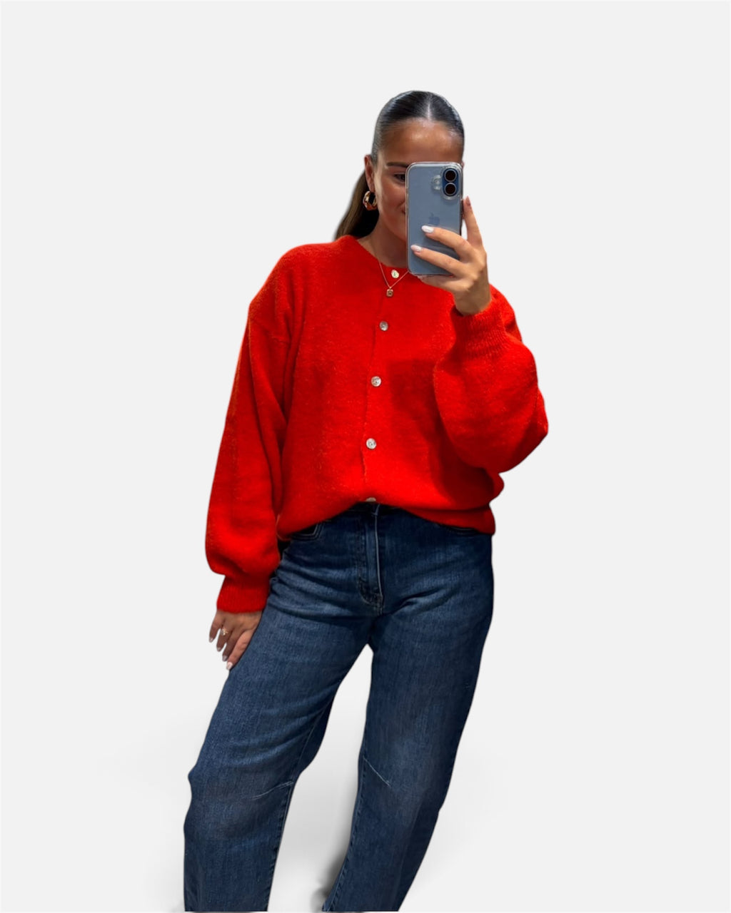 Wool Knit Cardigan in Red