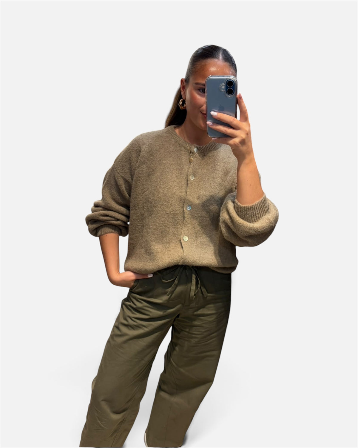 Wool Knit Cardigan in Taupe