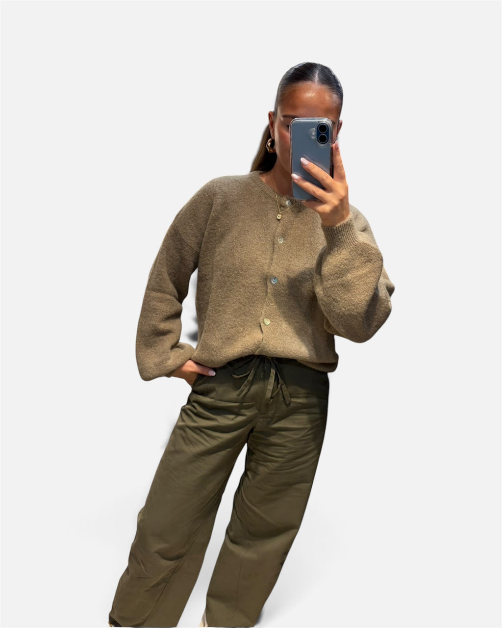 Wool Knit Cardigan in Taupe