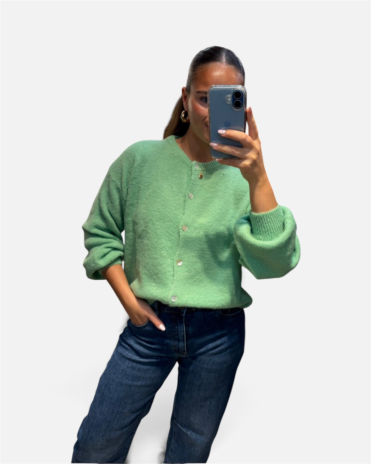 Wool Knit Cardigan in Light Green