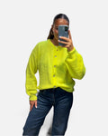 Wool Knit Cardigan in Neon Yellow