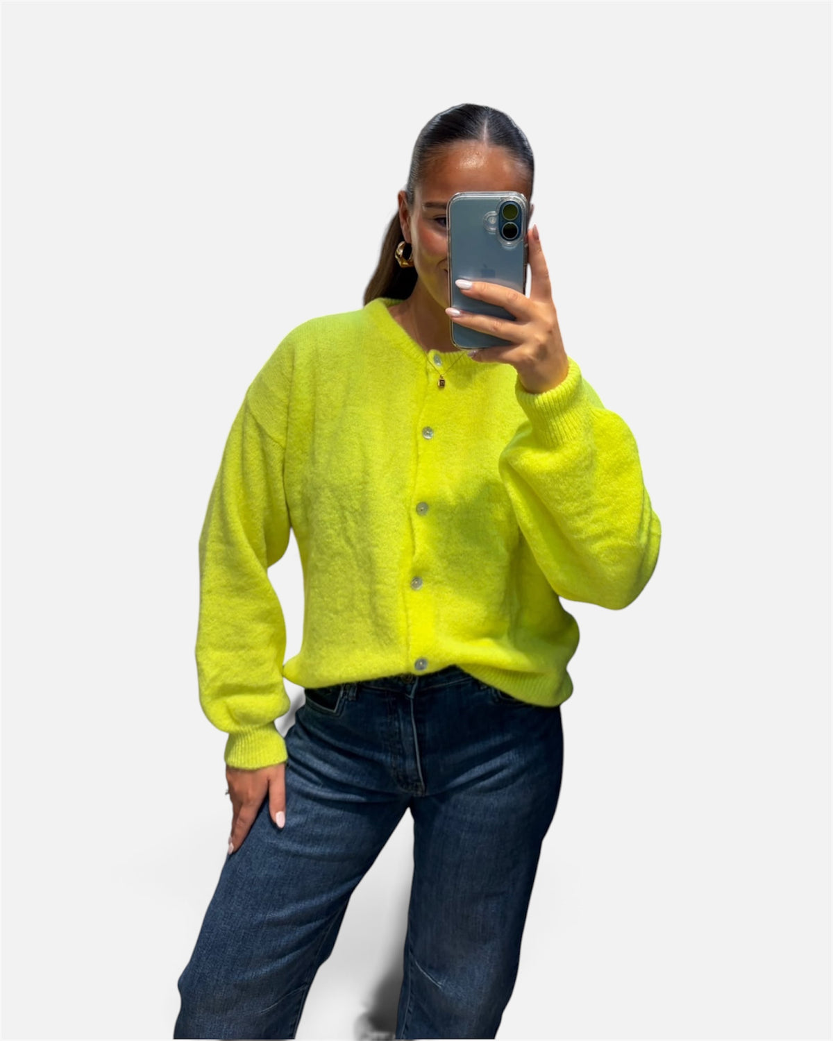 Wool Knit Cardigan in Neon Yellow