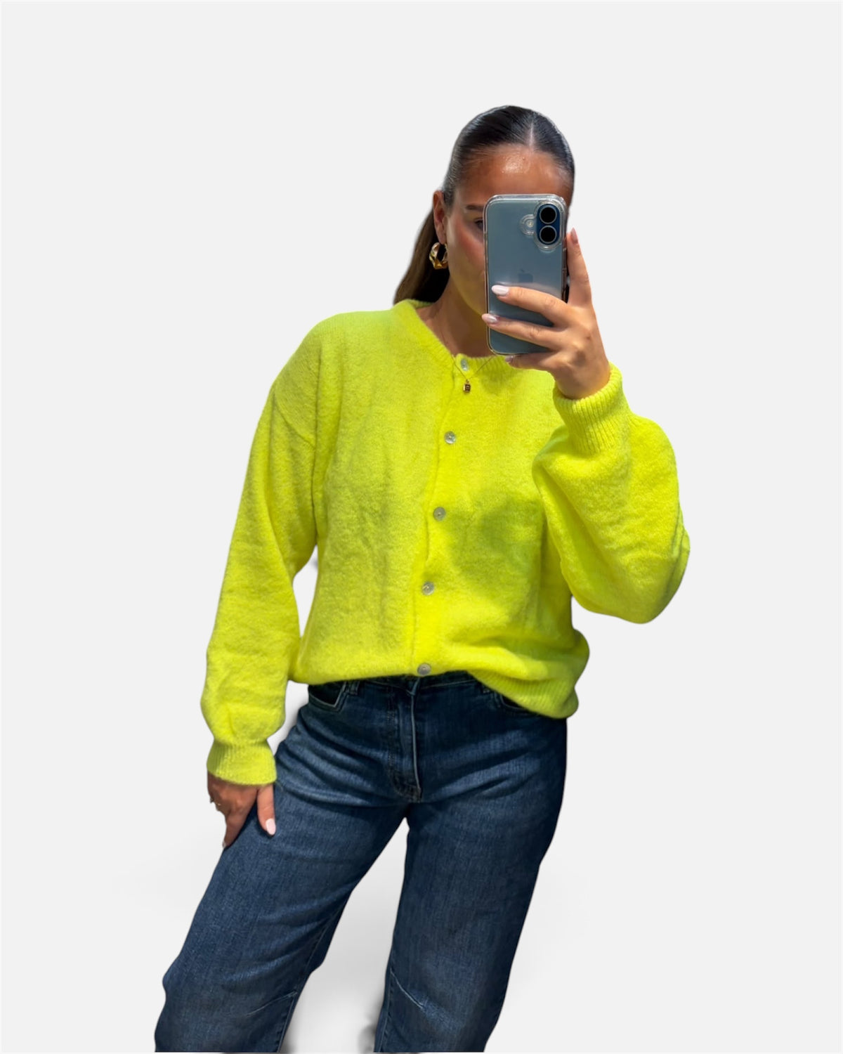 Wool Knit Cardigan in Neon Yellow
