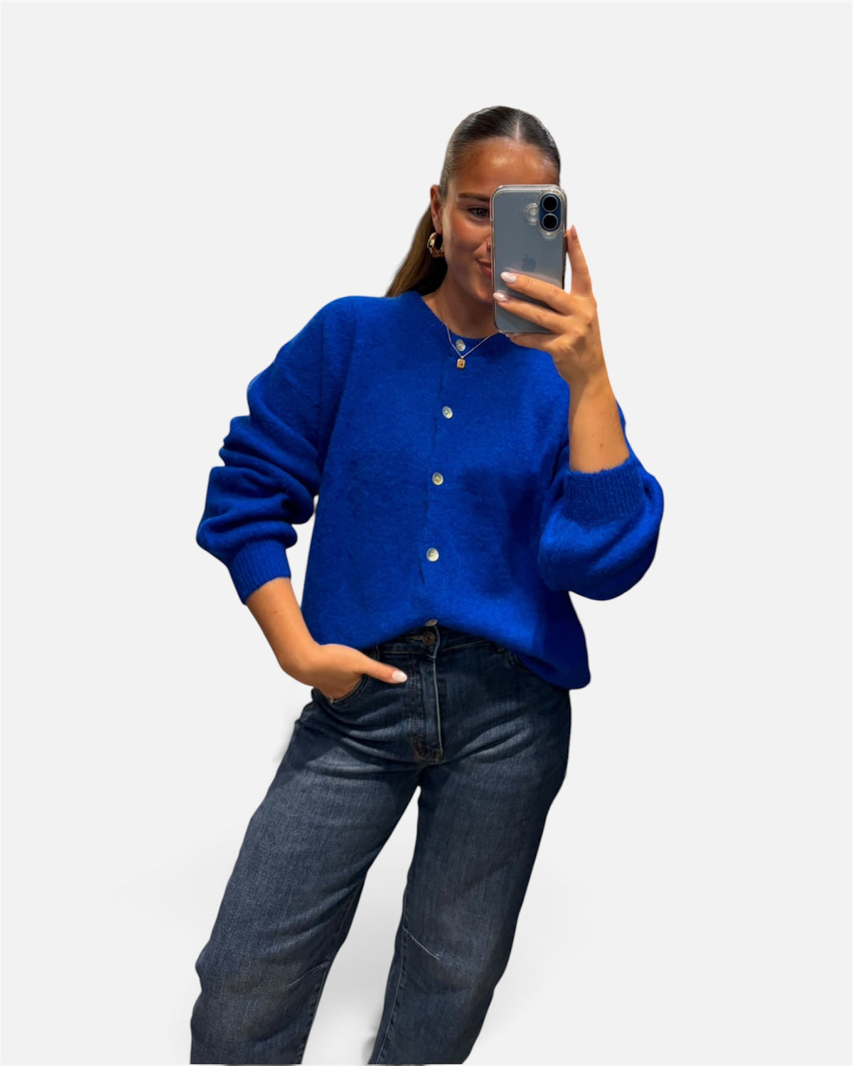 Wool Knit Cardigan in Electric Blue