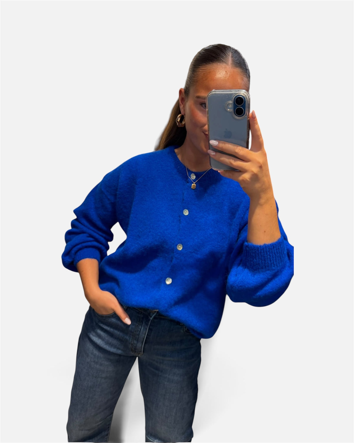 Wool Knit Cardigan in Electric Blue