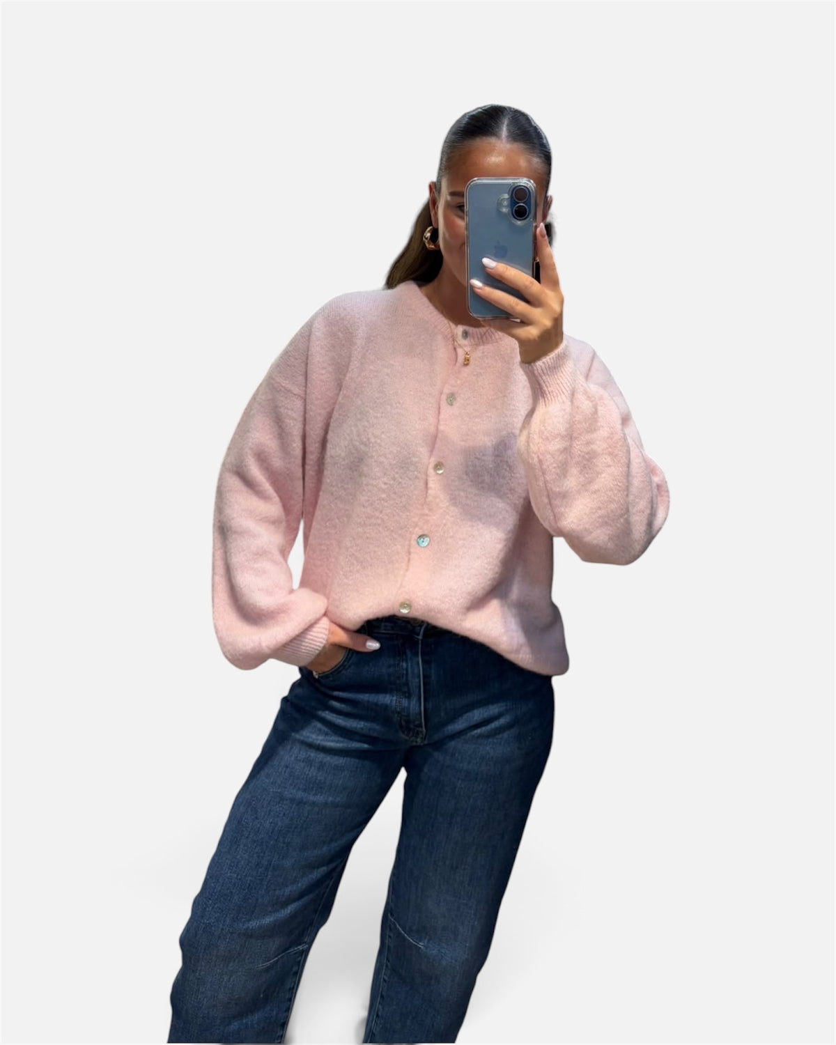 Wool Knit Cardigan in Baby Pink