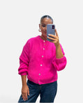 Wool Knit Cardigan in Neon Pink