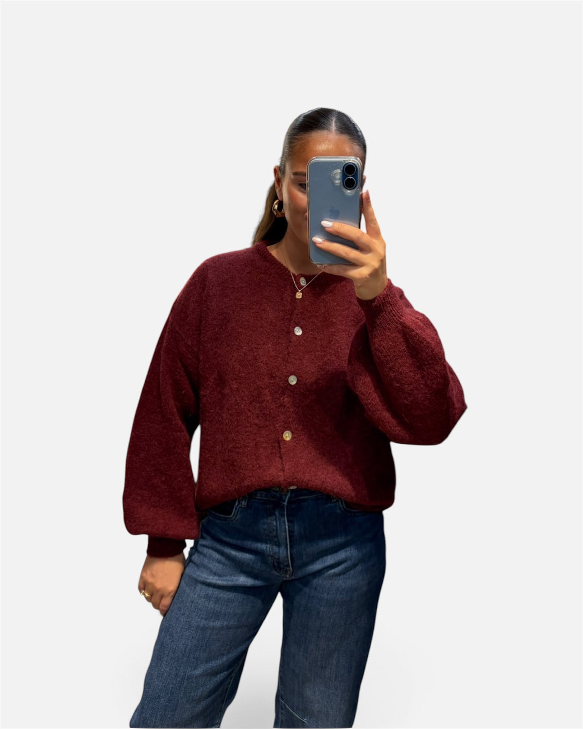 Wool Knit Cardigan in Burgundy