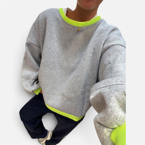 Balloon Sleeve Jumper in Grey & Lime