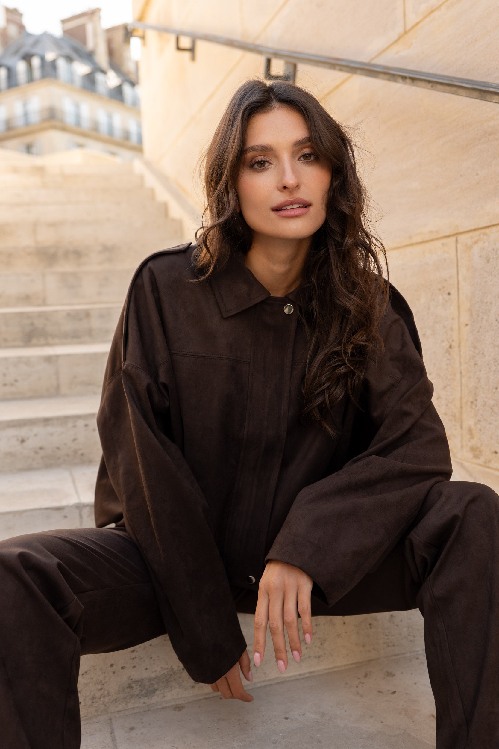 Tara Suede Bomber in Chocolate