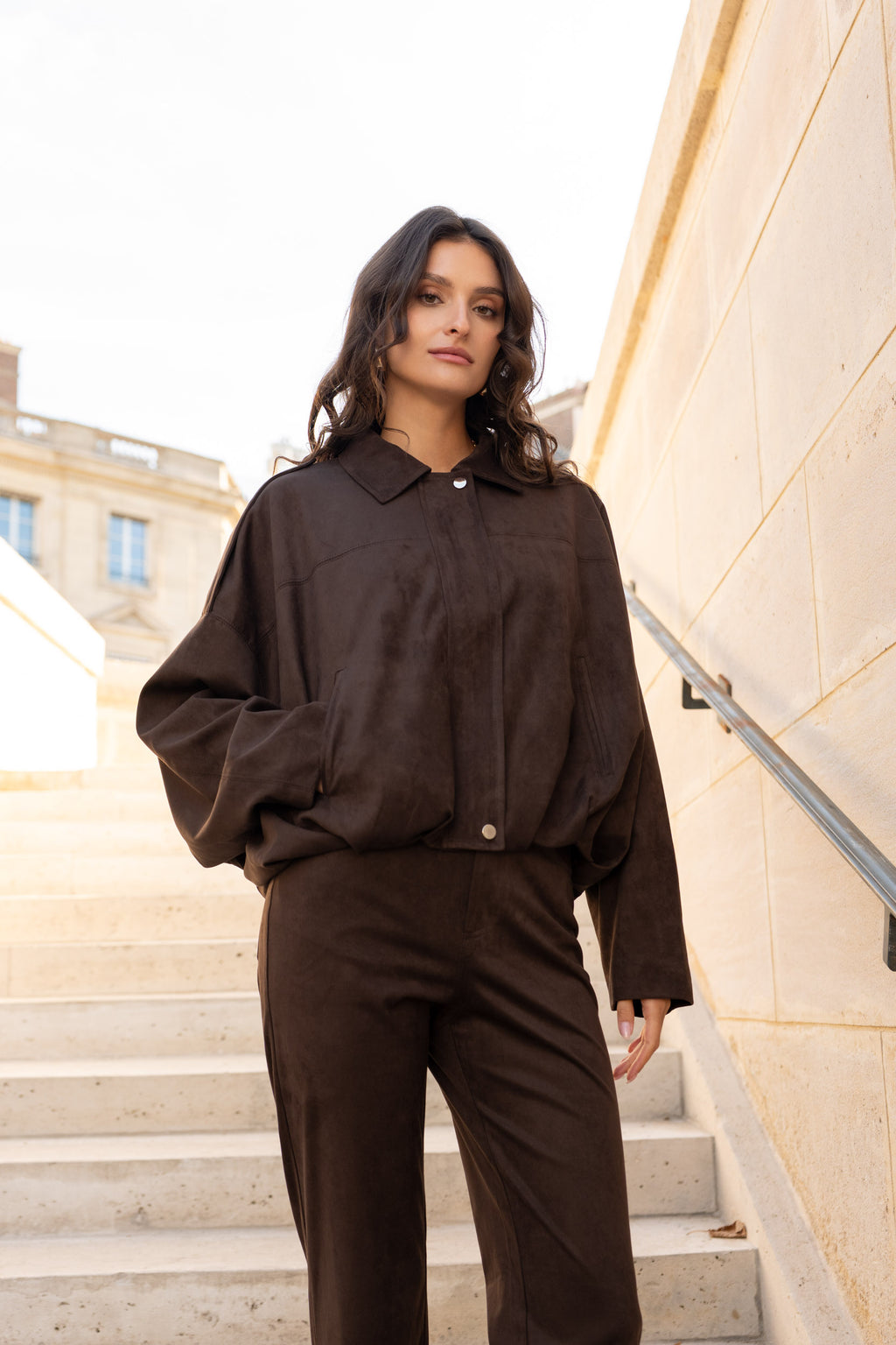 Tara Suede Bomber in Chocolate