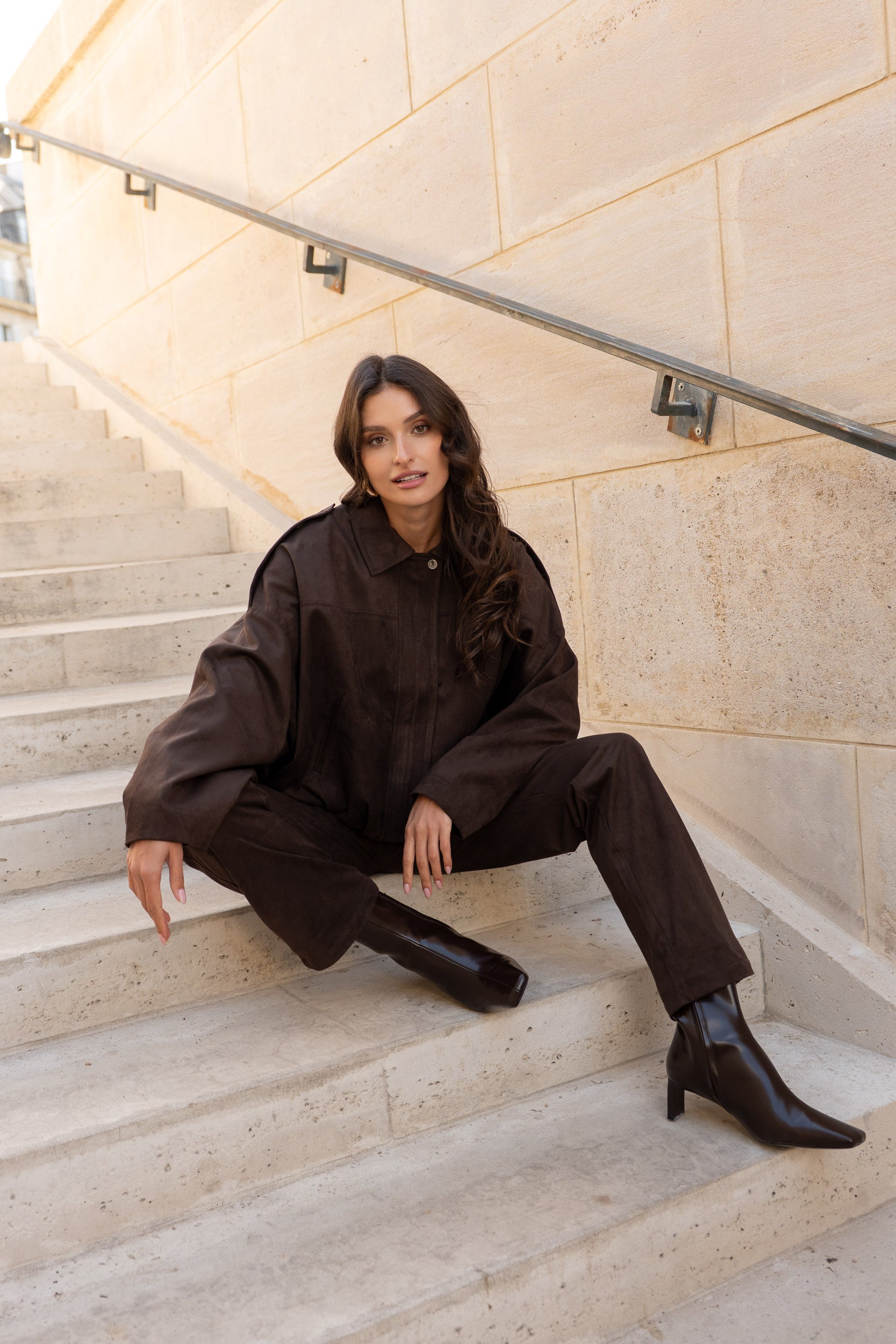 Tara Suede Bomber in Chocolate