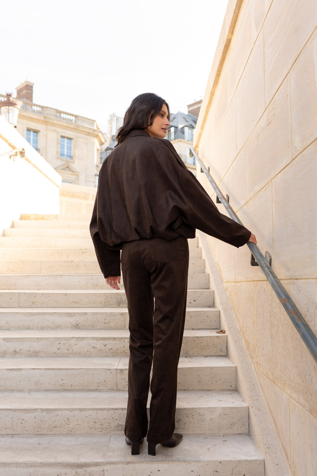 Tara Suede Bomber in Chocolate