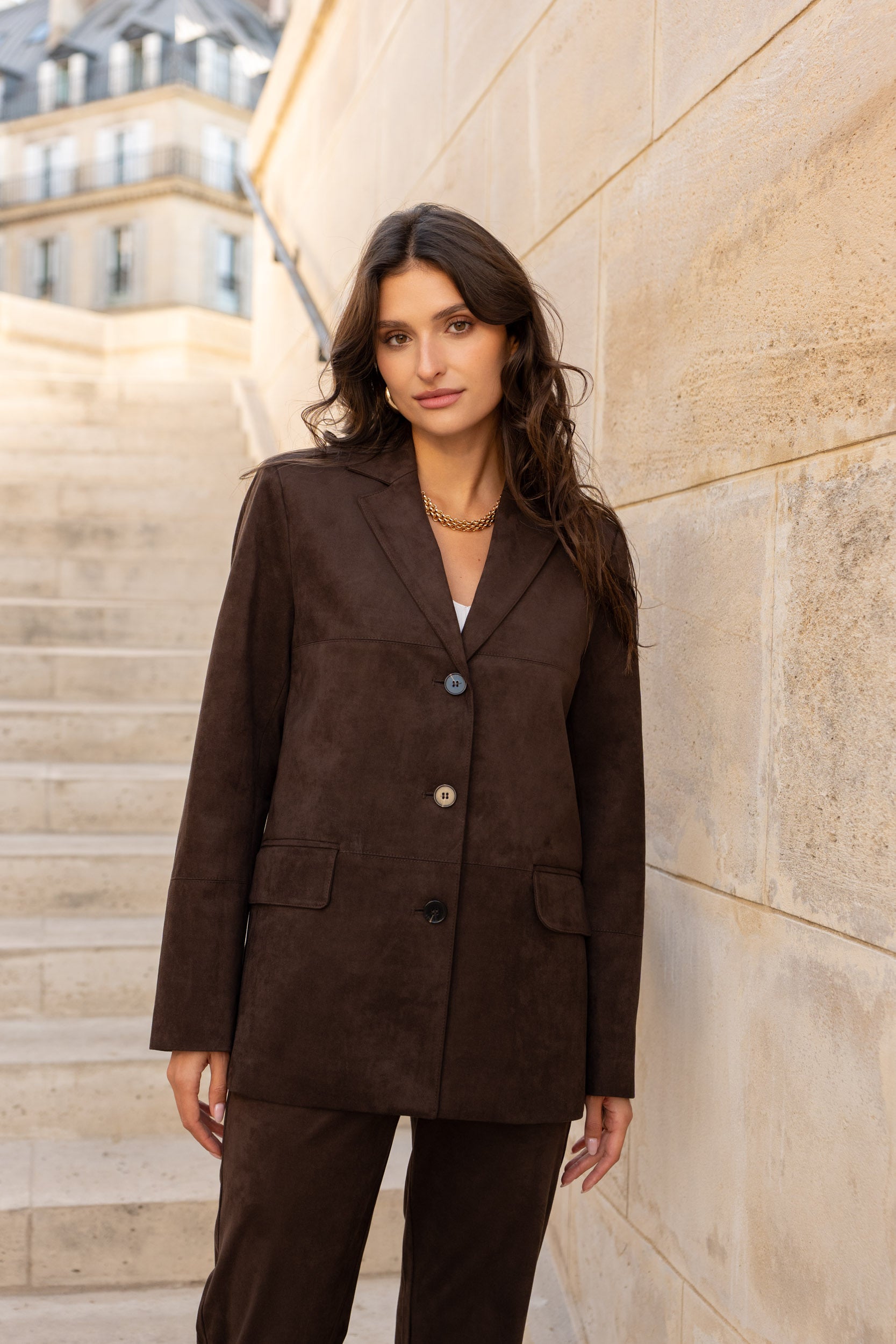 Emily Suede Straightcut Jacket in Chocolate