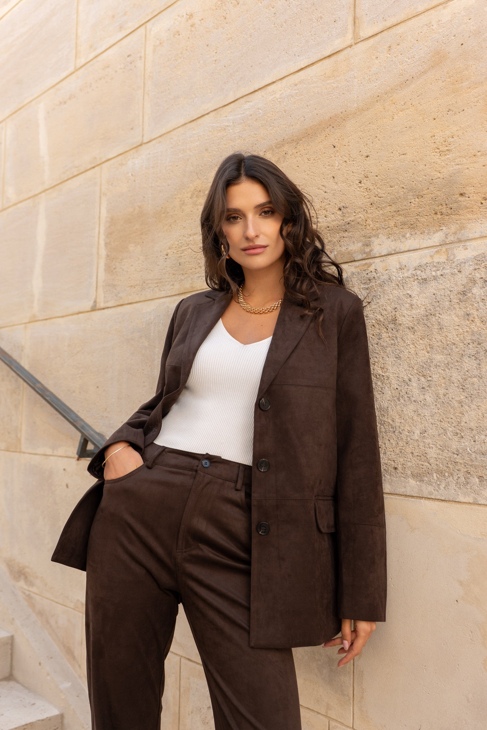 Emily Suede Straightcut Jacket in Chocolate