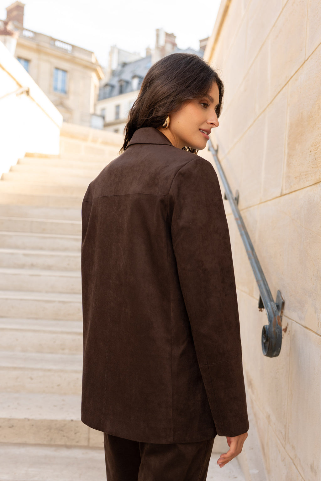 Emily Suede Straightcut Blazer in Chocolate