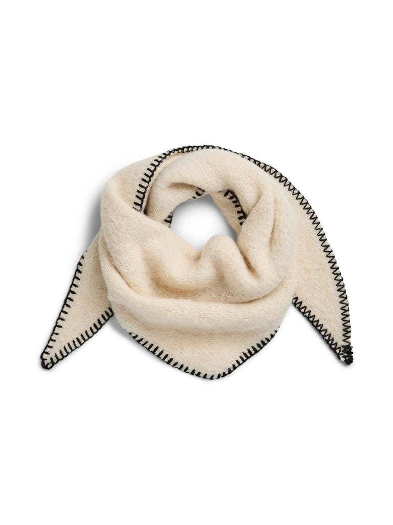 Triangle Scarf with Contrast Stitch in Cream