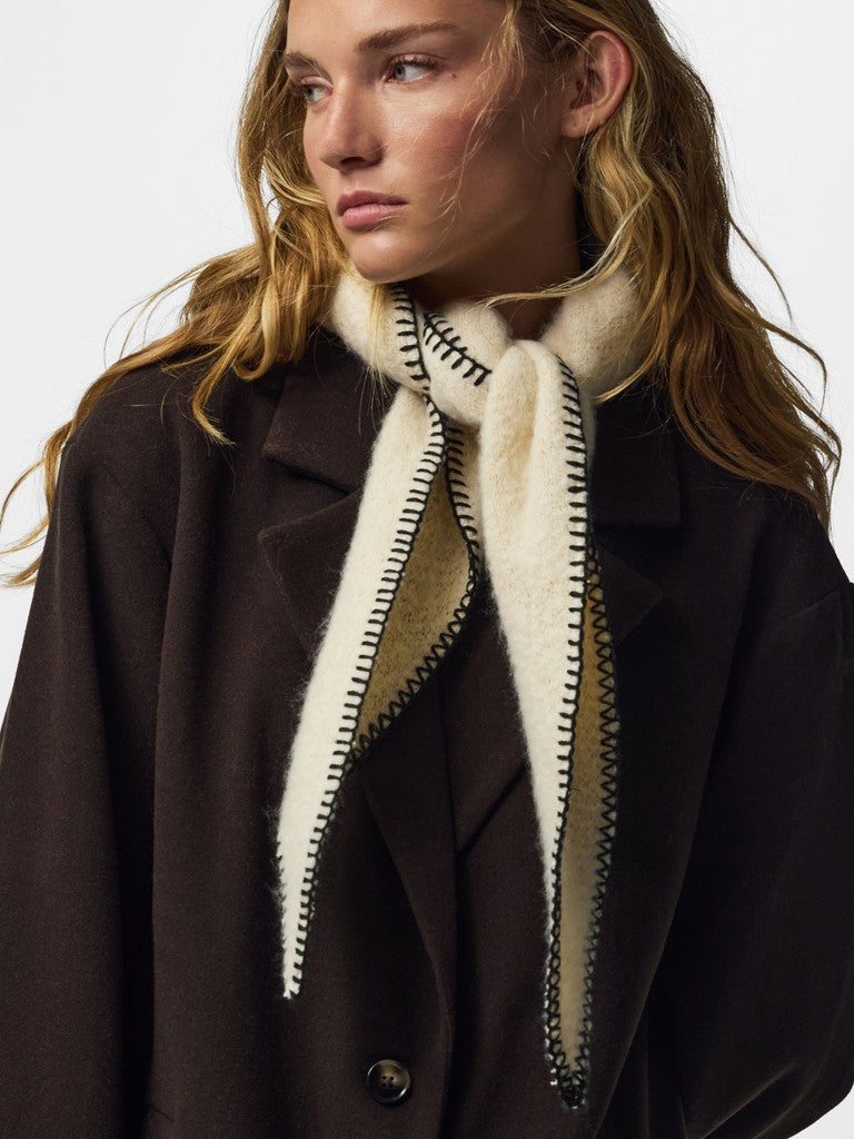 Triangle Scarf with Contrast Stitch in Cream