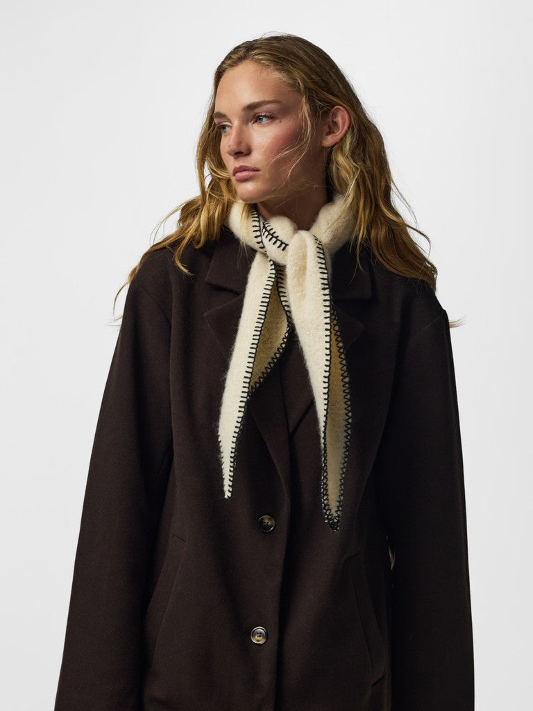 Triangle Scarf with Contrast Stitch in Cream