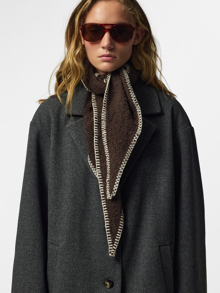 Triangle Scarf with Contrast Stitch in Chocolate Brown