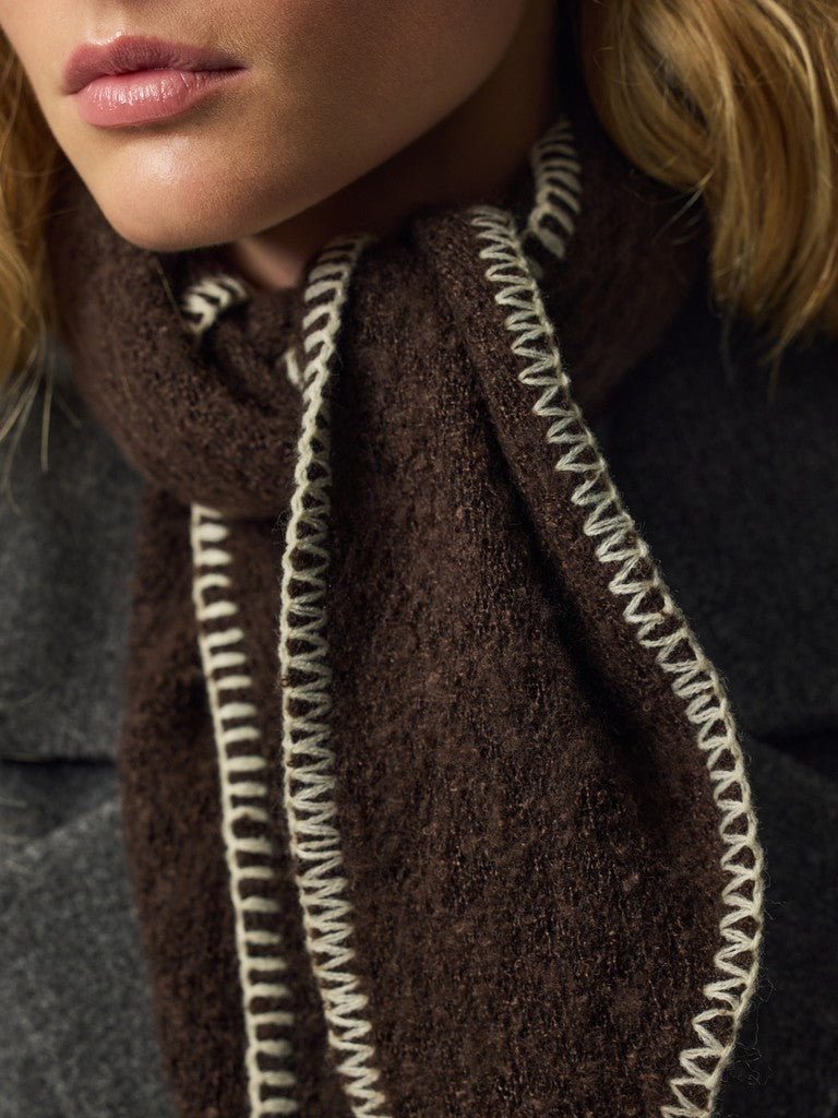 Triangle Scarf with Contrast Stitch in Chocolate Brown