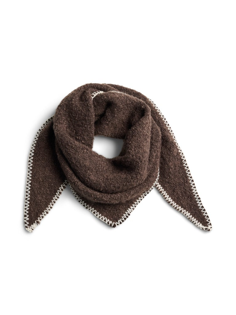 Triangle Scarf with Contrast Stitch in Chocolate Brown